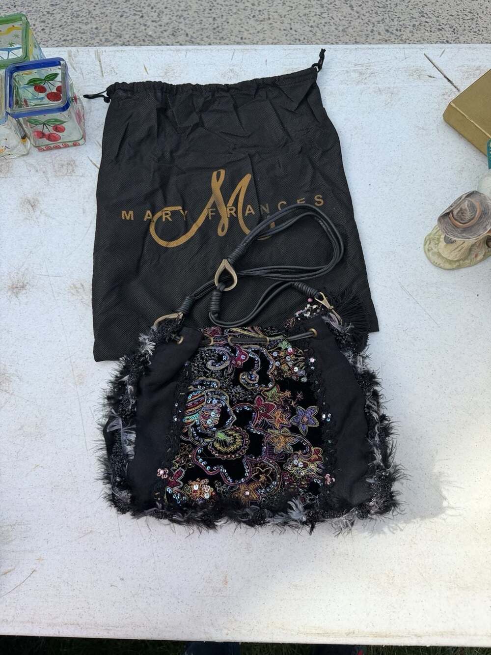 Mary Frances Beaded Sequin Velvet Shoulder Bag With Dust Bag
